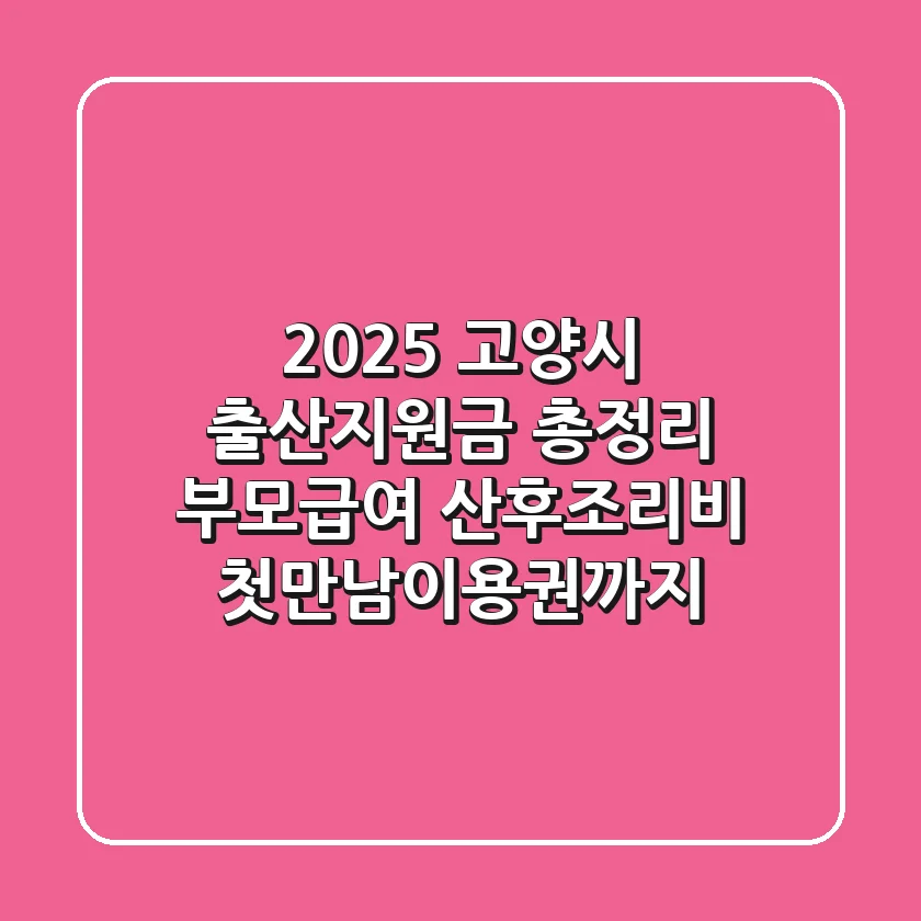 2025 고양시 출산지원금 총정리: 부모급여, 산후조리비, 첫만남이용권까지!
