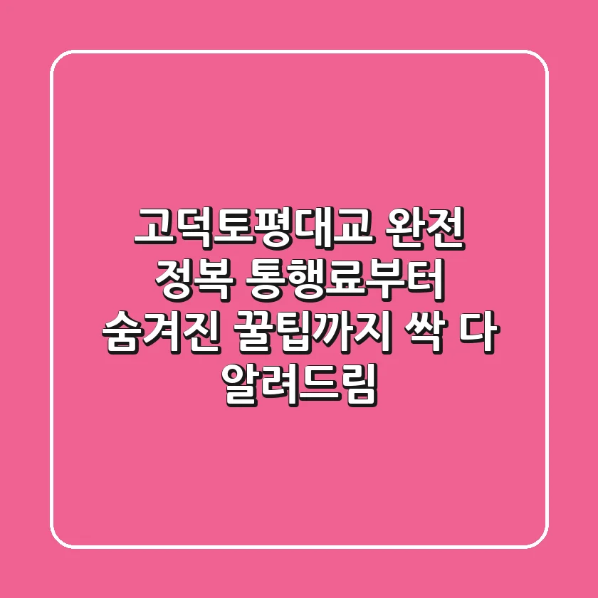 고덕토평대교 완전 정복! 통행료부터 숨겨진 꿀팁까지 싹 다 알려드림!