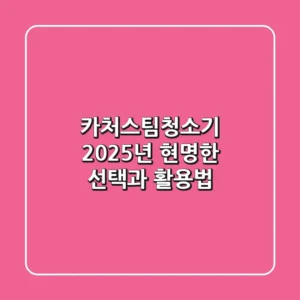 카처스팀청소기, 2025년 현명한 선택과 활용법