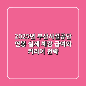 2025년 부산시설공단 연봉: 실제 체감 급여와 커리어 전략