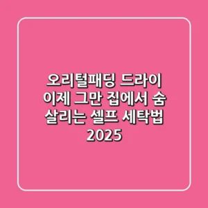 오리털패딩 드라이? 이제 그만! 집에서 숨 살리는 셀프 세탁법 2025